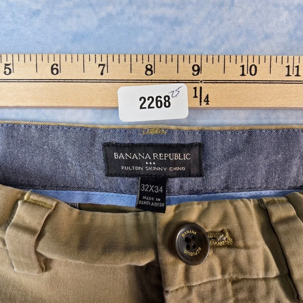 Banana Republic Fulton Skinny Chino Mens‎ 32x34 Khaki Tan Stretch Cotton Pants
